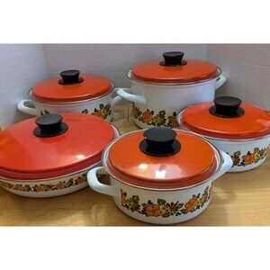 Austria Email Enamel 10 Piece Cookware Set  Floral Designs MCM Cottagecore